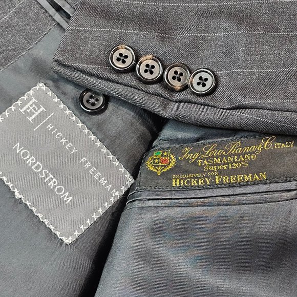 Hickey Freeman Loro Piana Wool Charcoal Gray Striped Blazer Sport Jacket 44R - Picture 10 of 11